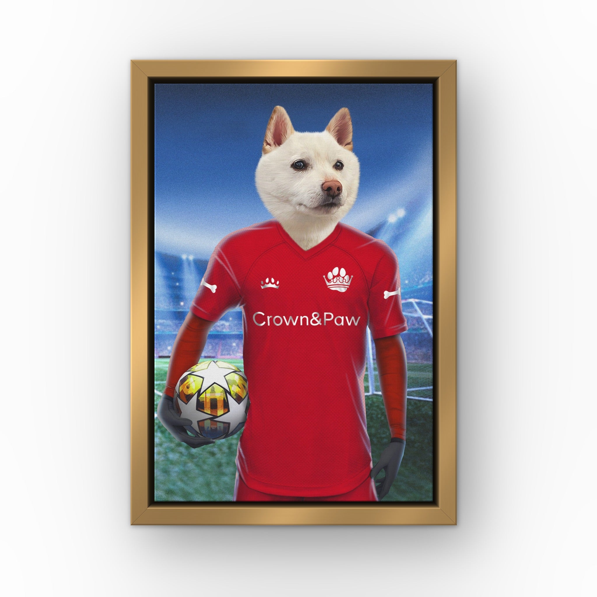 Liverpawl custom pet canvas in a gold floating frame