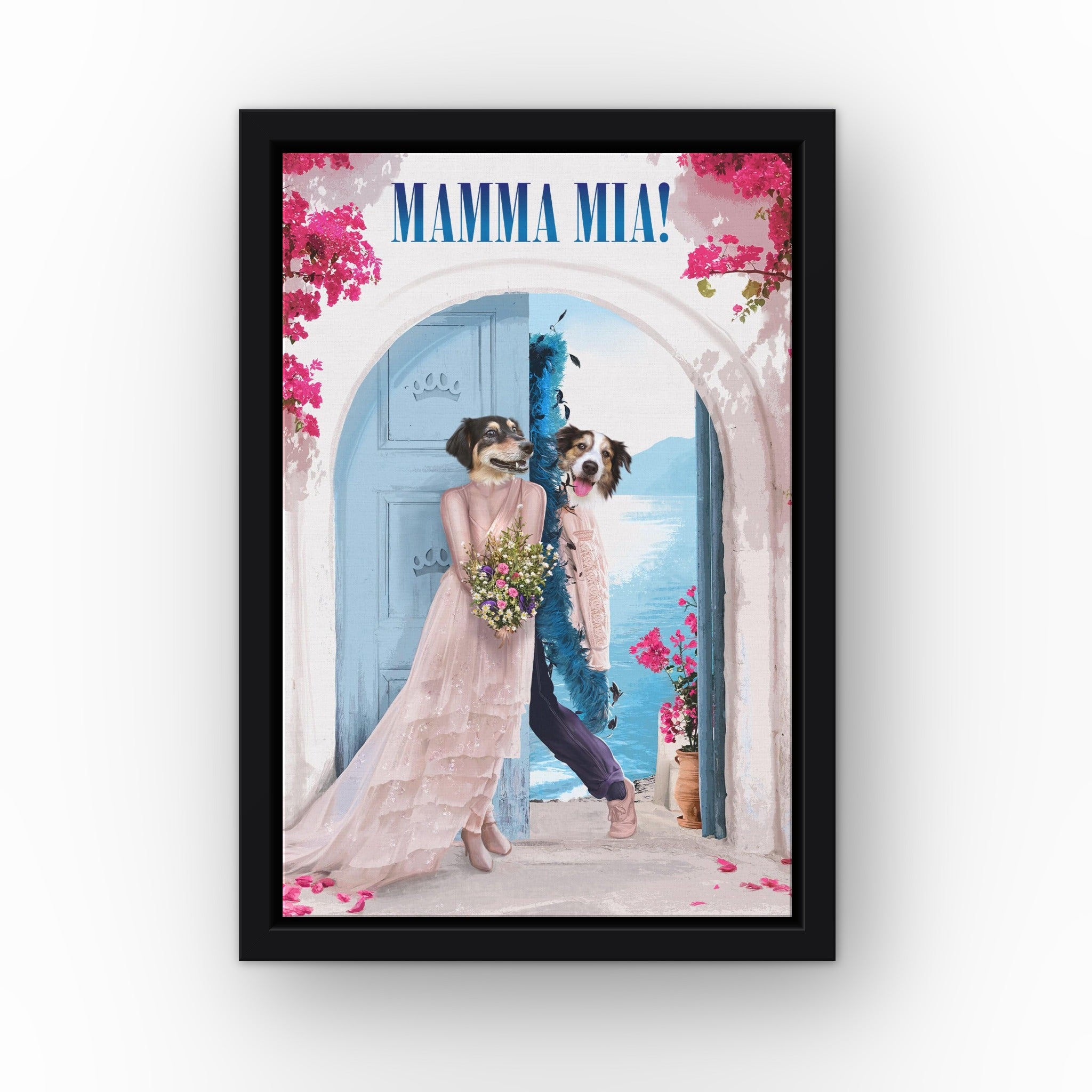 Mamma Mia custom pet canvas in a black floating frame