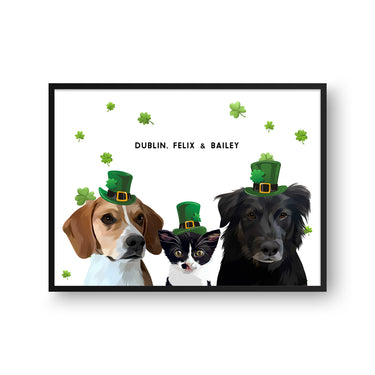 St. Patrick's Day Pet Portrait - Three Pets