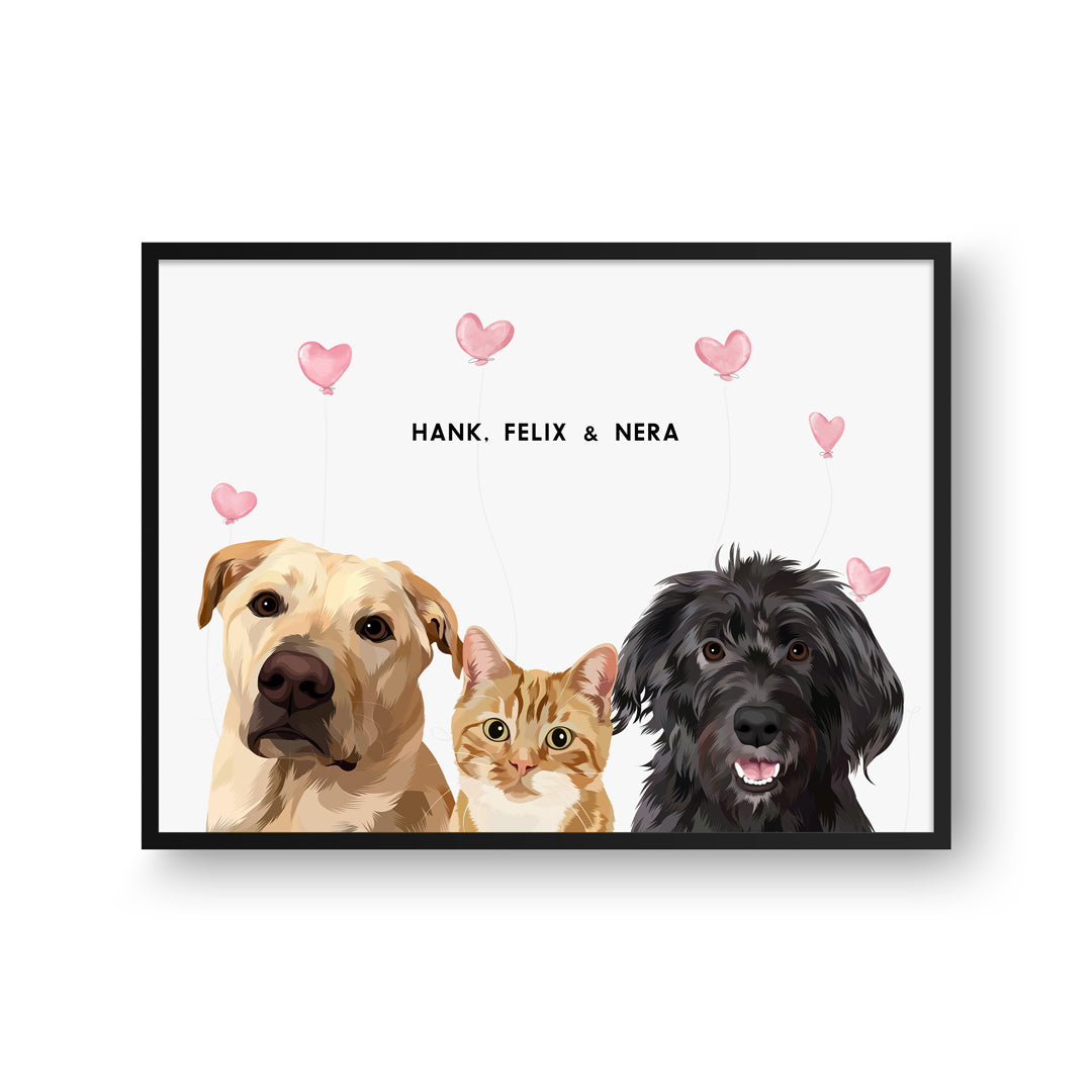 Valentines Pet Portrait - Three Pets