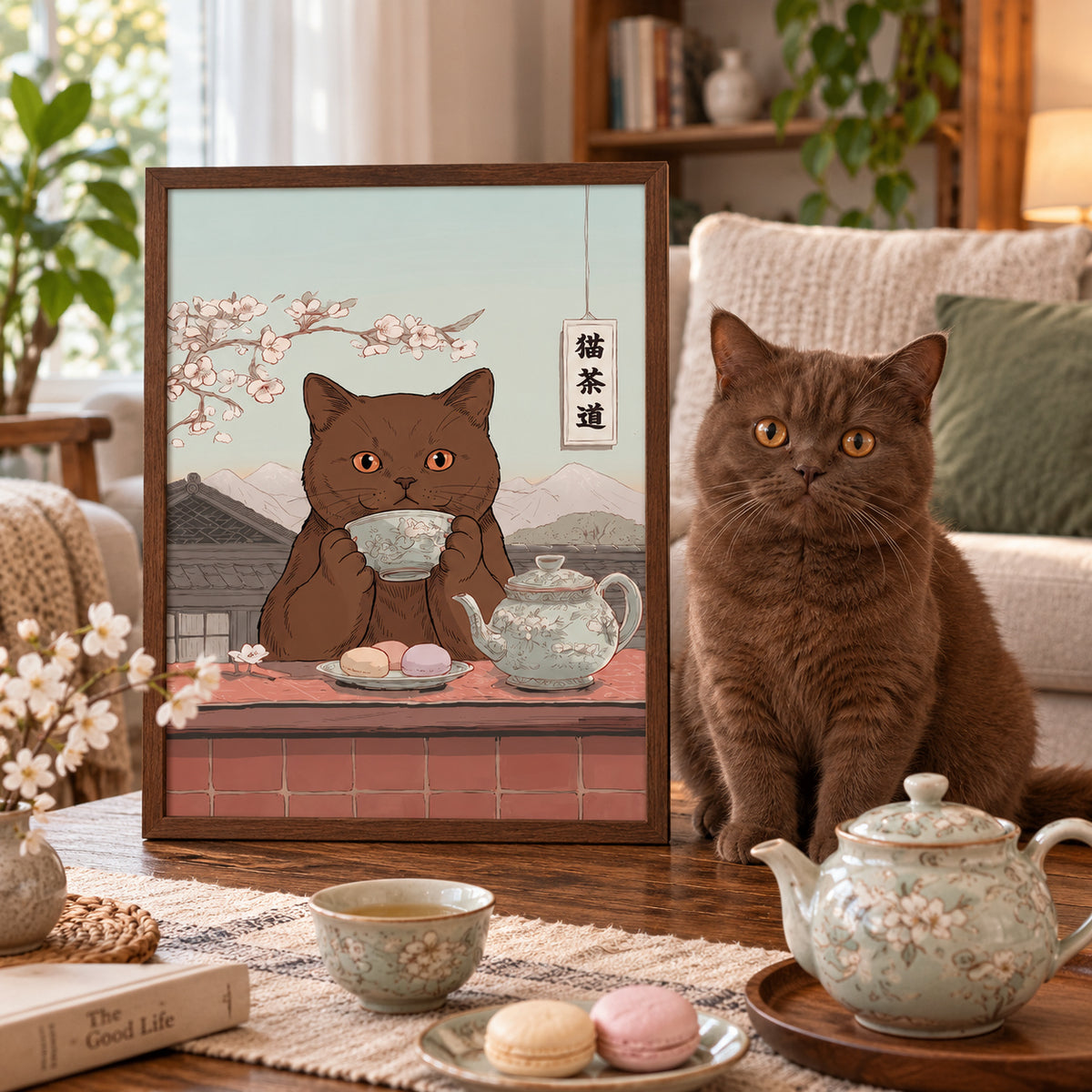 Drinking Tea Asian Style Pet Portrait