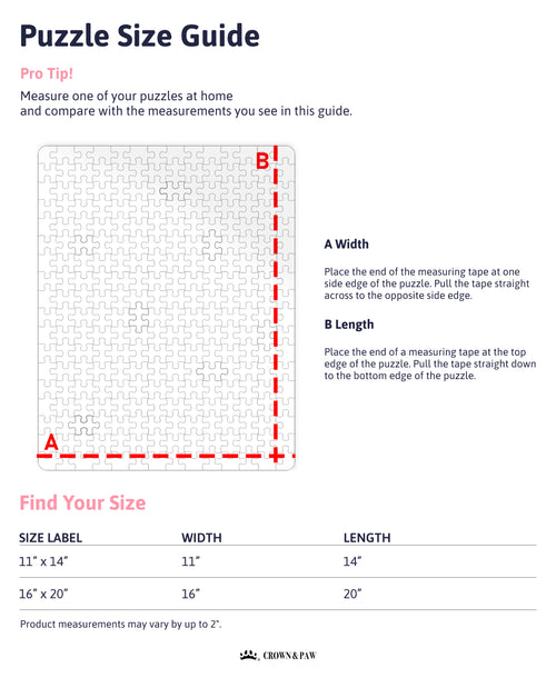 Puzzle size guide: puzzle sizes shown to scale