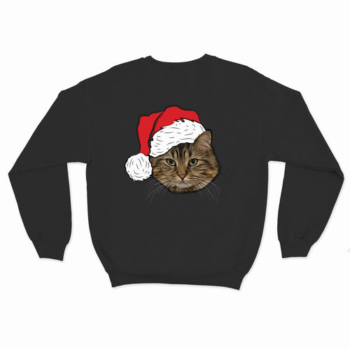 Crown and Paw - Custom Clothing Novelty Pet Face Christmas Sweatshirt Black / Santa Hat / S
