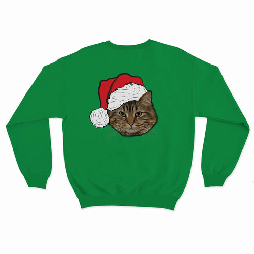 Crown and Paw - Custom Clothing Novelty Pet Face Christmas Sweatshirt Festive Green / Santa Hat / S