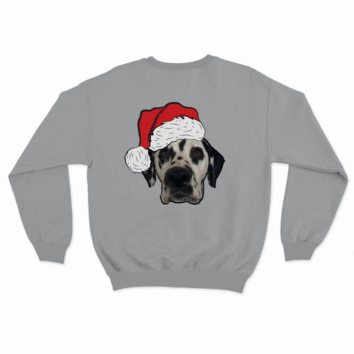 Crown and Paw - Custom Clothing Novelty Pet Face Christmas Sweatshirt Sports Grey / Santa Hat / S