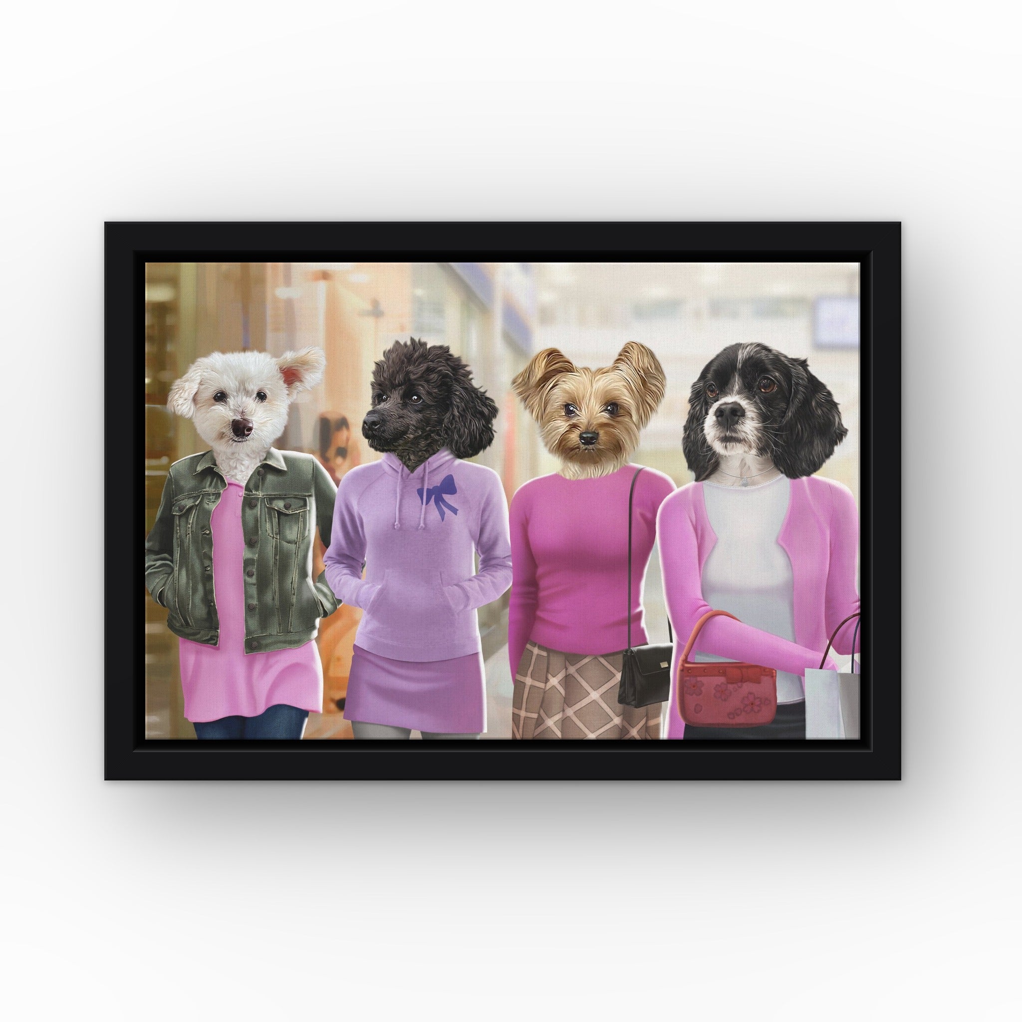 The 4 Mean Girls custom pet canvas in a black floating frame
