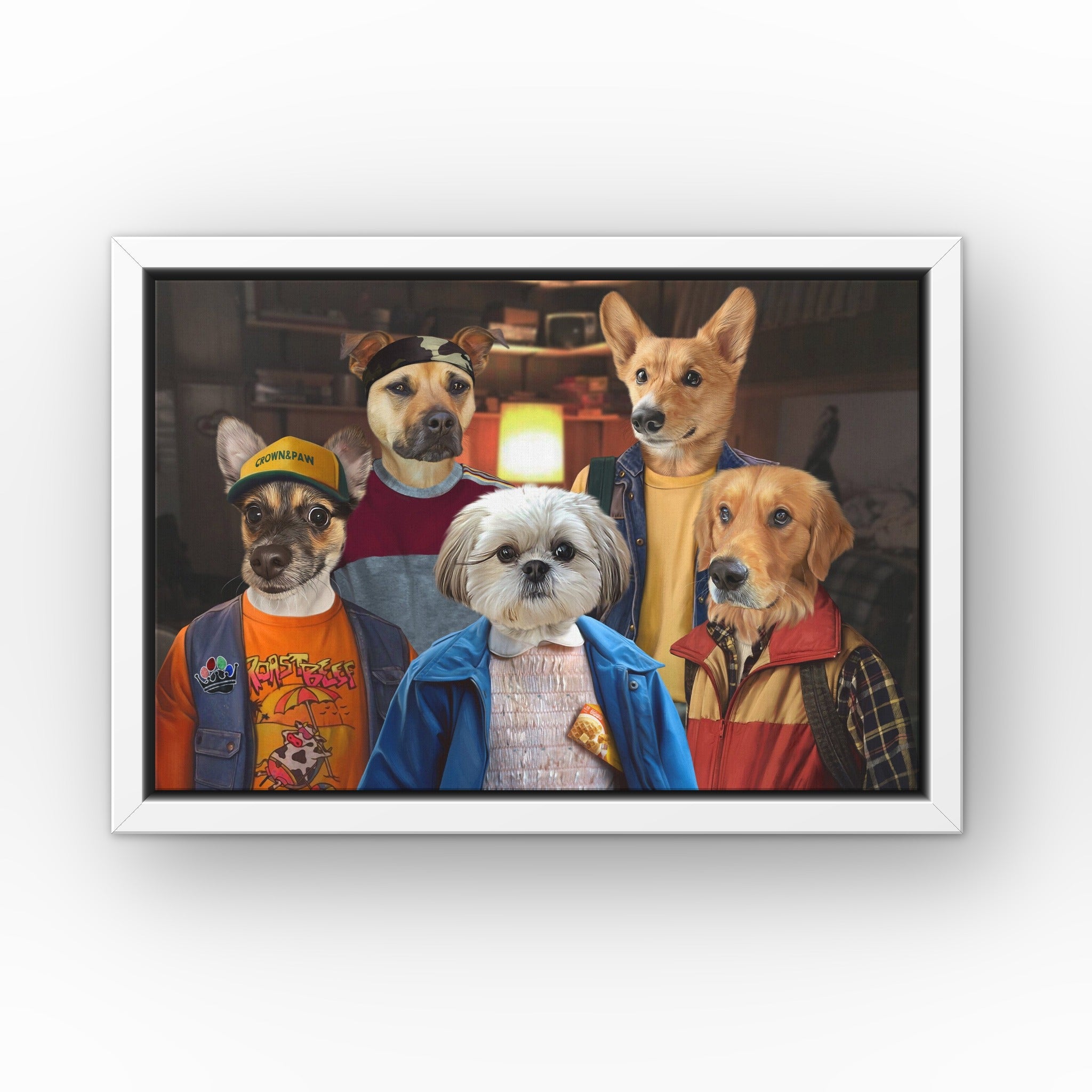 The 80's Kids custom pet canvas in a white floating frame