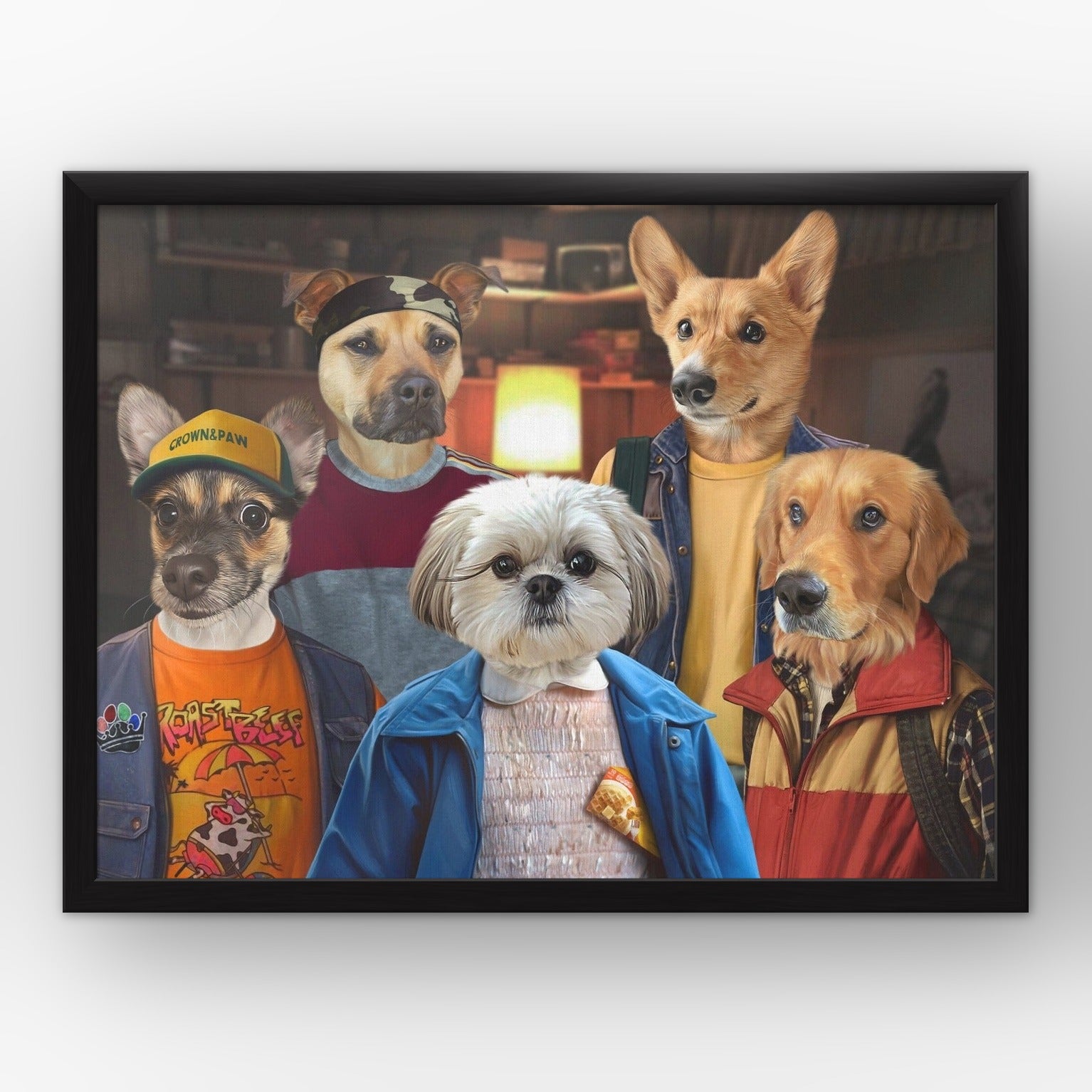 The 80's Kids custom pet poster in a black frame