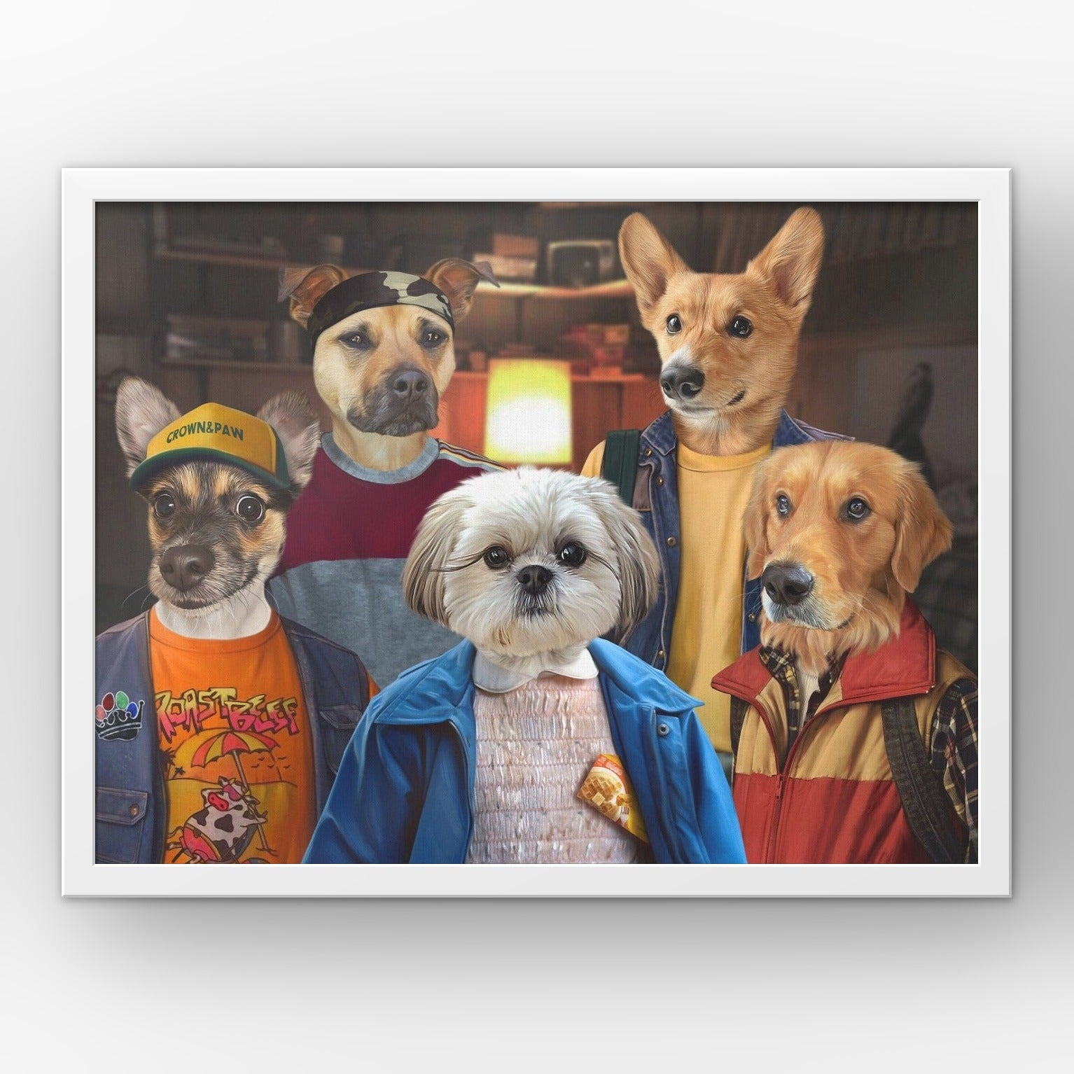 The 80's Kids custom pet poster in a white frame