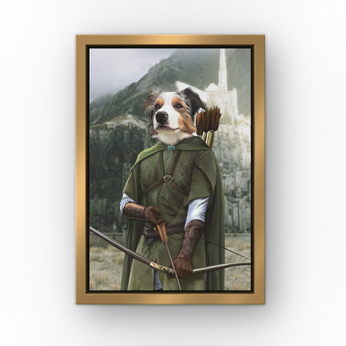 The Archer (Background 1) custom pet canvas in a gold floating frame