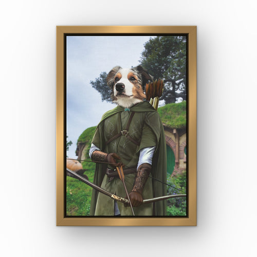 The Archer (Background 2) custom pet canvas in a gold floating frame