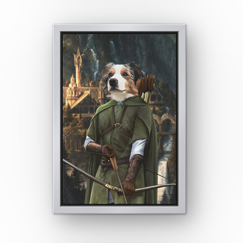 The Archer (Background 3) custom pet canvas in a silver floating frame