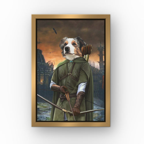 The Archer (Background 4) custom pet canvas in a gold floating frame