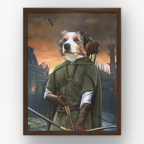 The Archer (background 4) custom pet poster in a walnut frame