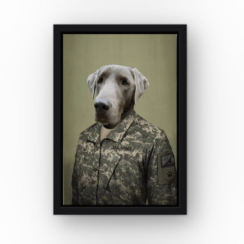 The Army Man custom pet canvas in a black floating frame