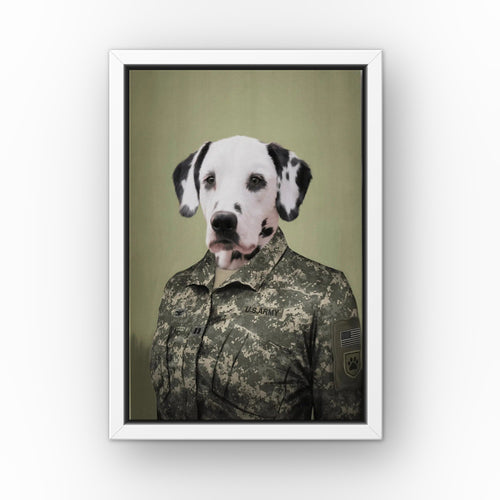 The Army Woman custom pet canvas in a white floating frame