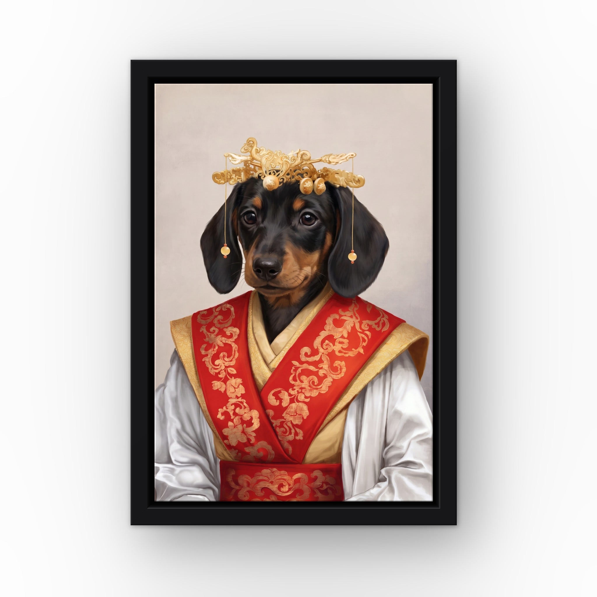 The Asian Empress custom pet canvas in a black floating frame