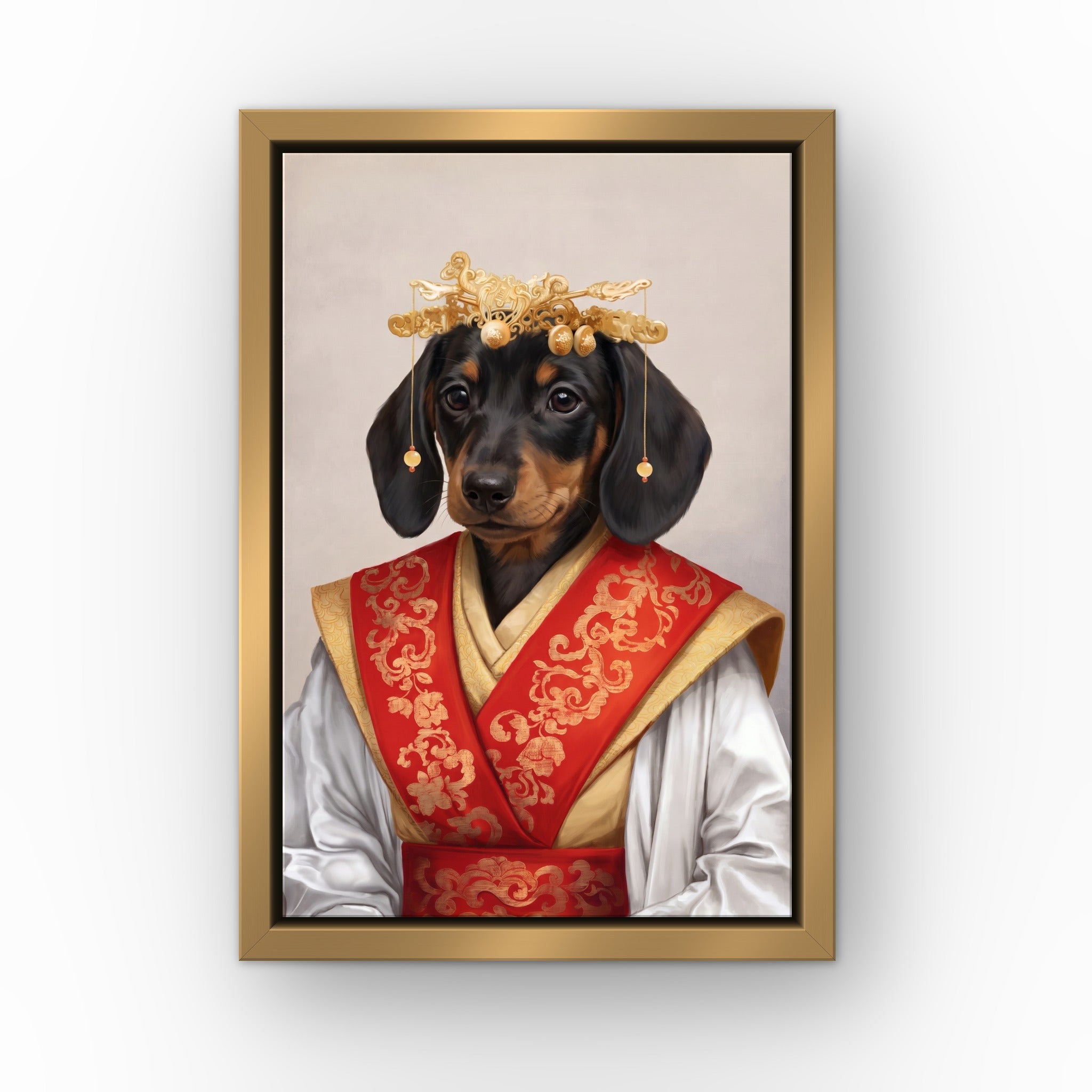 The Asian Empress custom pet canvas in a gold floating frame