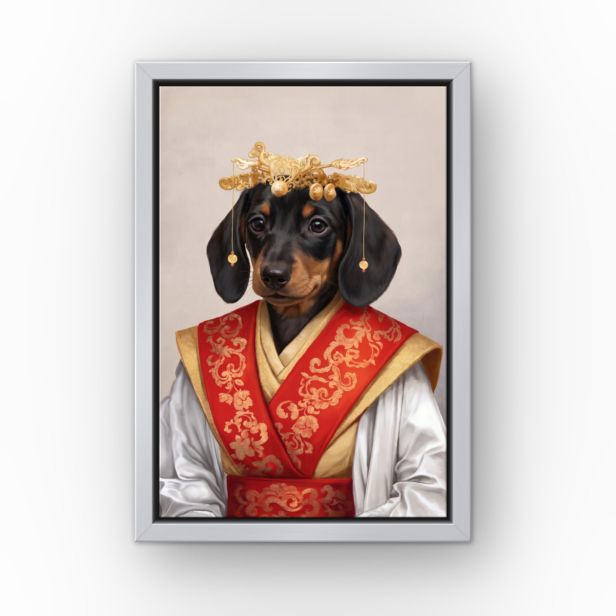 The Asian Empress custom pet canvas in a silver floating frame