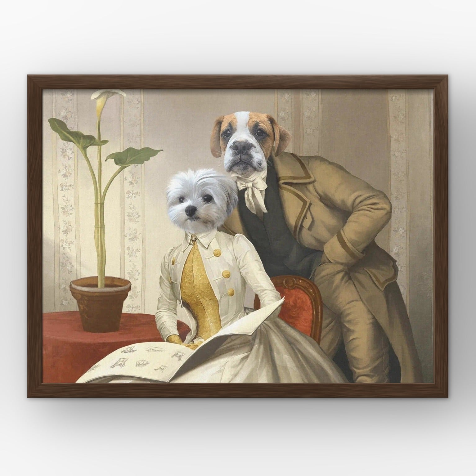 The Betrothed custom pet poster in a walnut frame