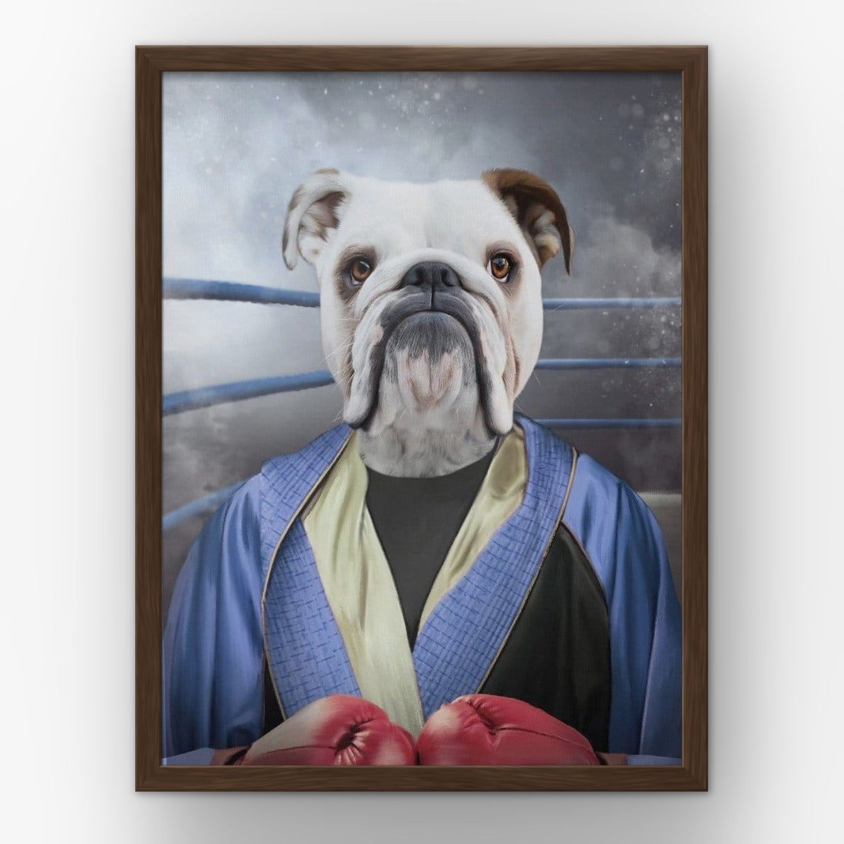 The Boxer custom pet poster in a walnut frame