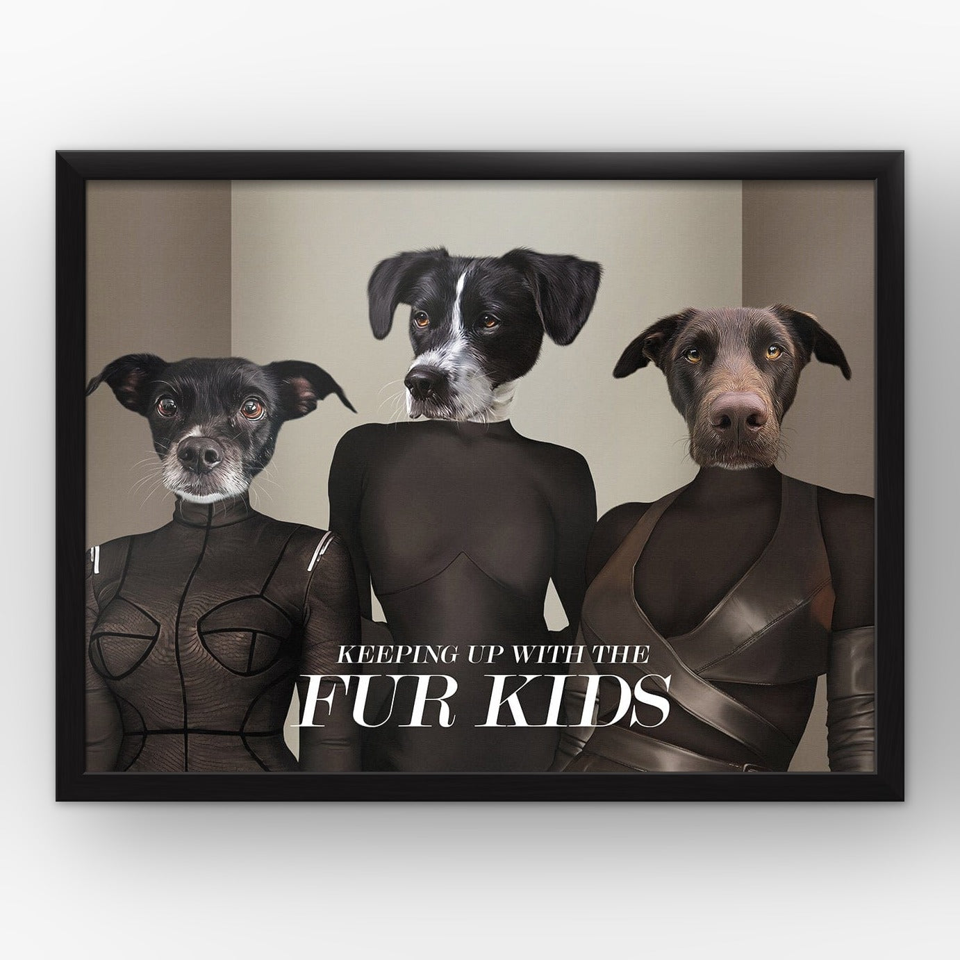 The Celeb Sisters custom pet poster in a black frame