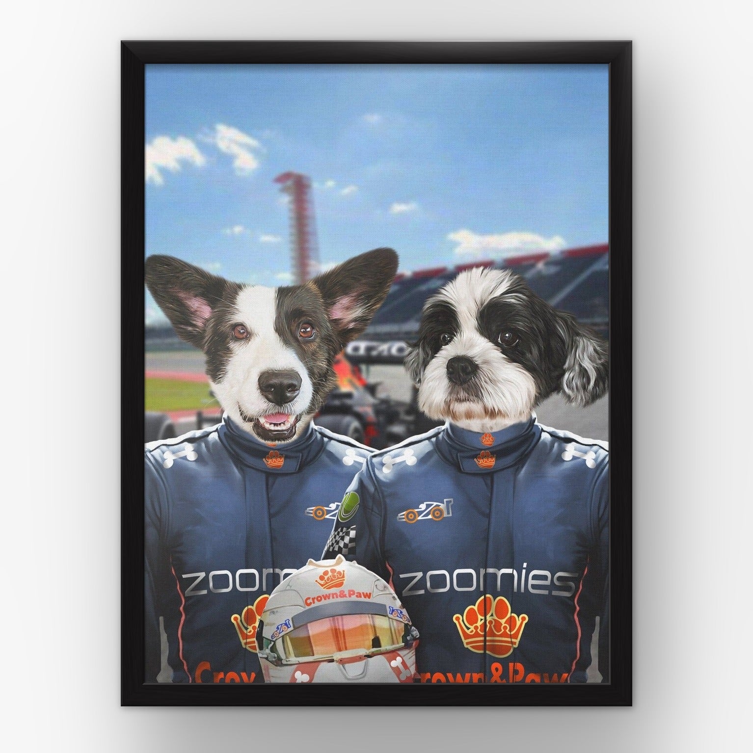 The Champion Drivers custom pet poster in a black frame