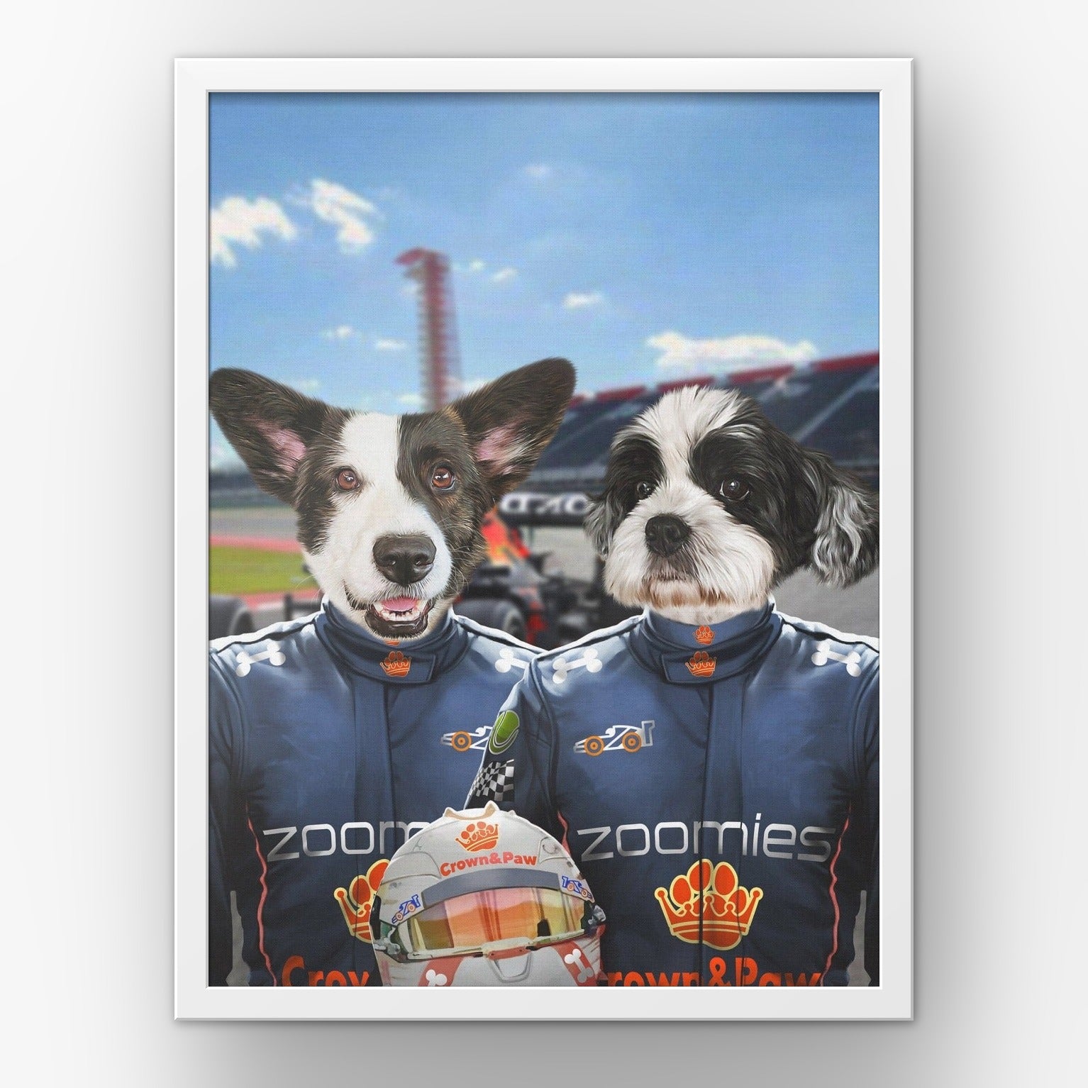 The Champion Drivers custom pet poster in a white frame