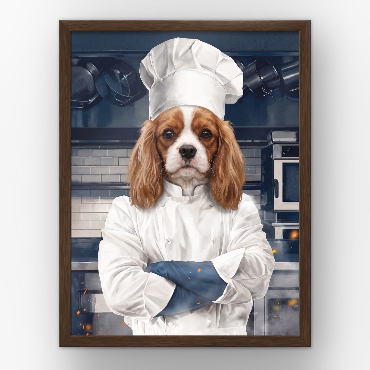 The Chef custom pet poster in a walnut frame