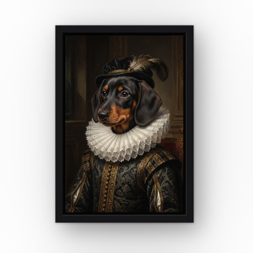 The Chief custom pet canvas in a black floating frame