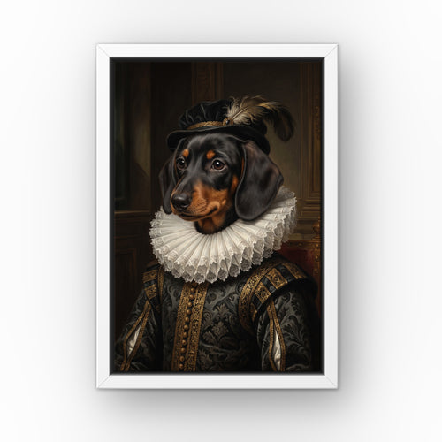 The Chief custom pet canvas in a white floating frame