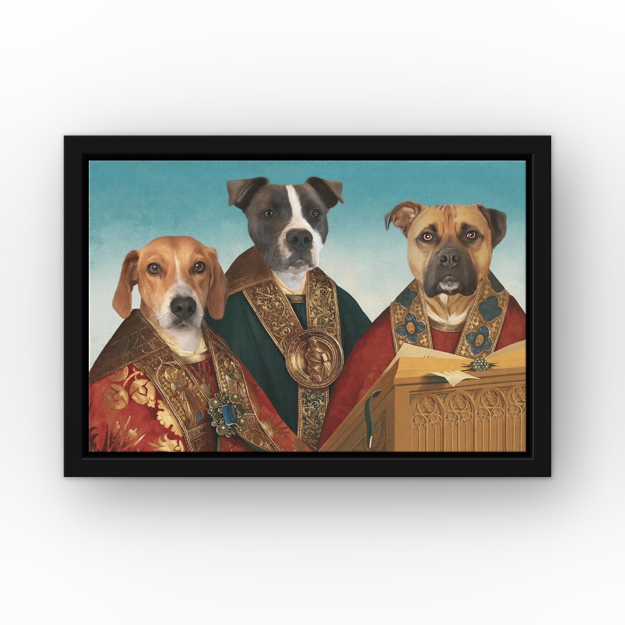 The Choir custom pet canvas in a black floating frame