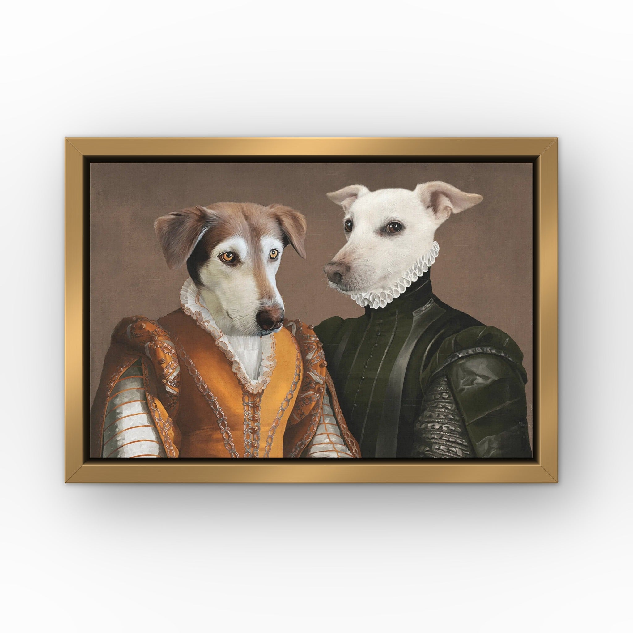 The Classy Couple custom pet canvas in a gold floating frame