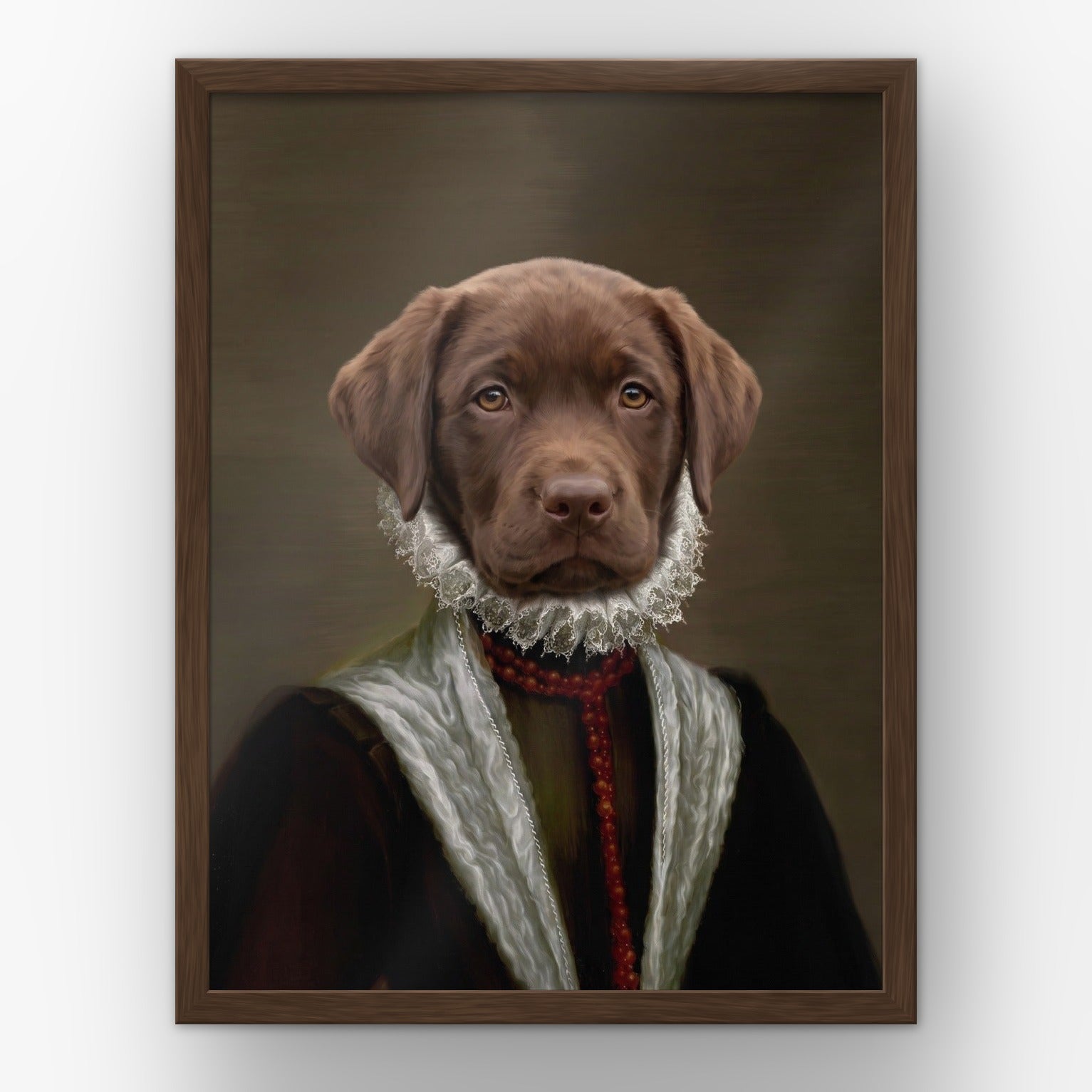 The Countess custom pet poster in a walnut frame