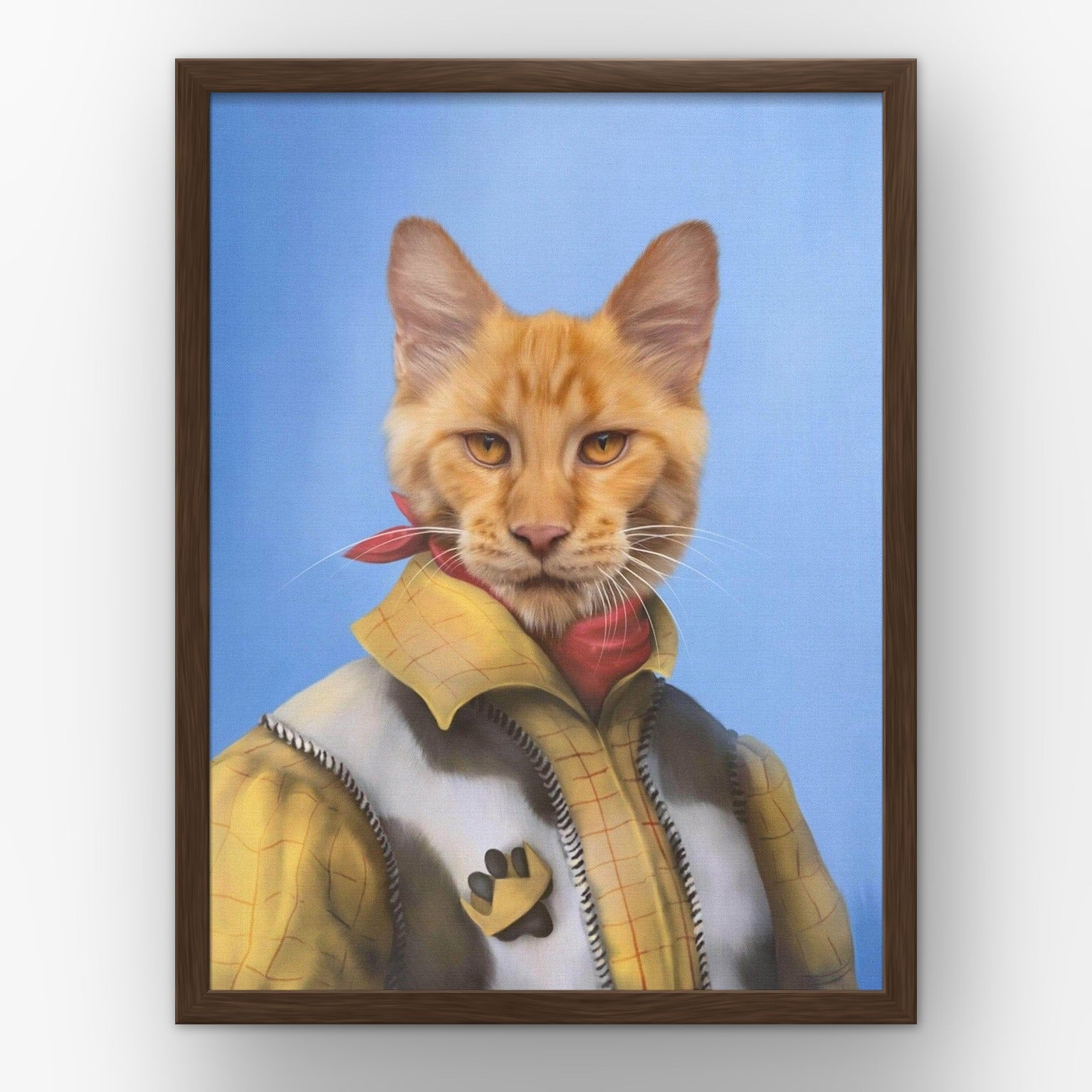 The Cowboy custom pet poster in a walnut frame
