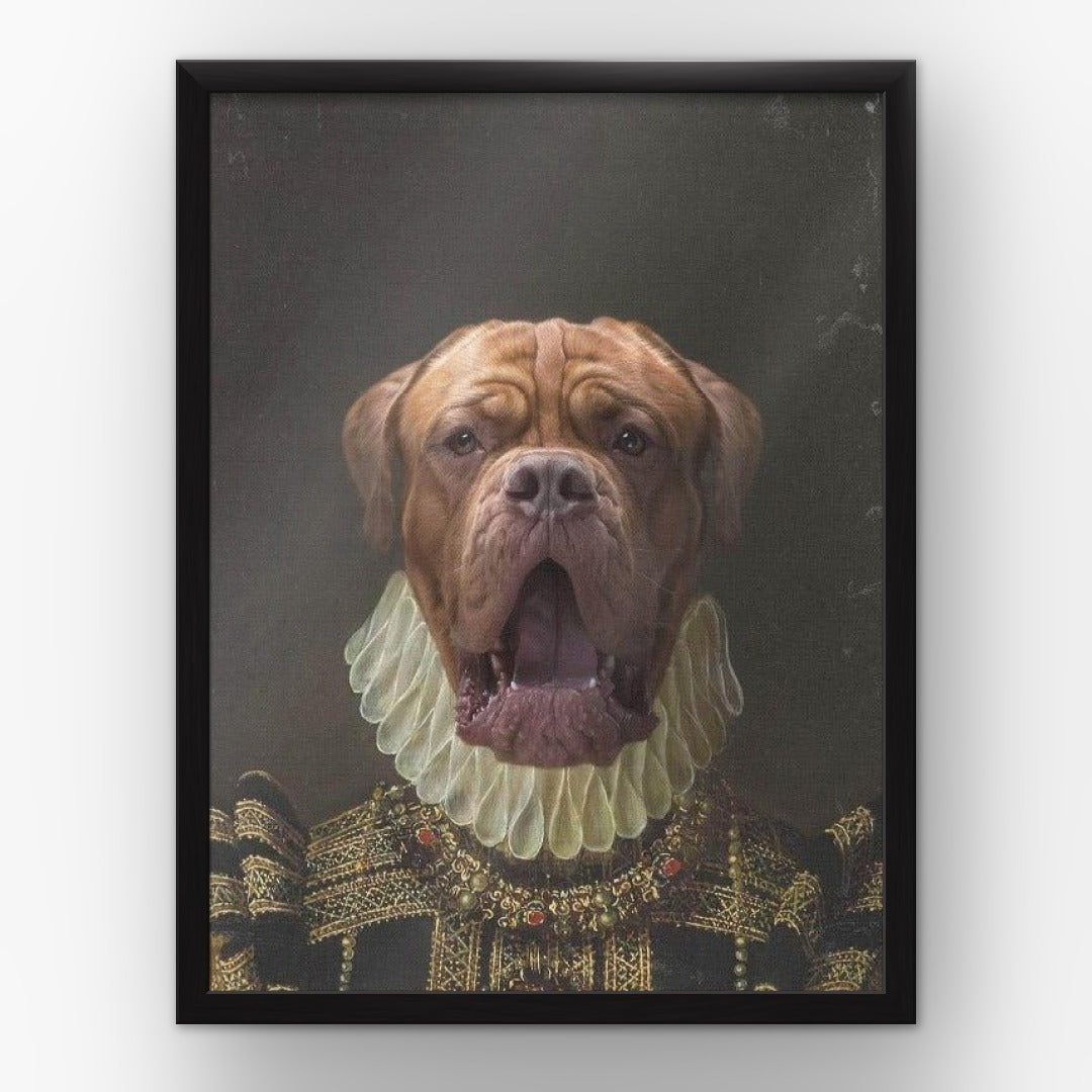 The Dame custom pet poster in a black frame