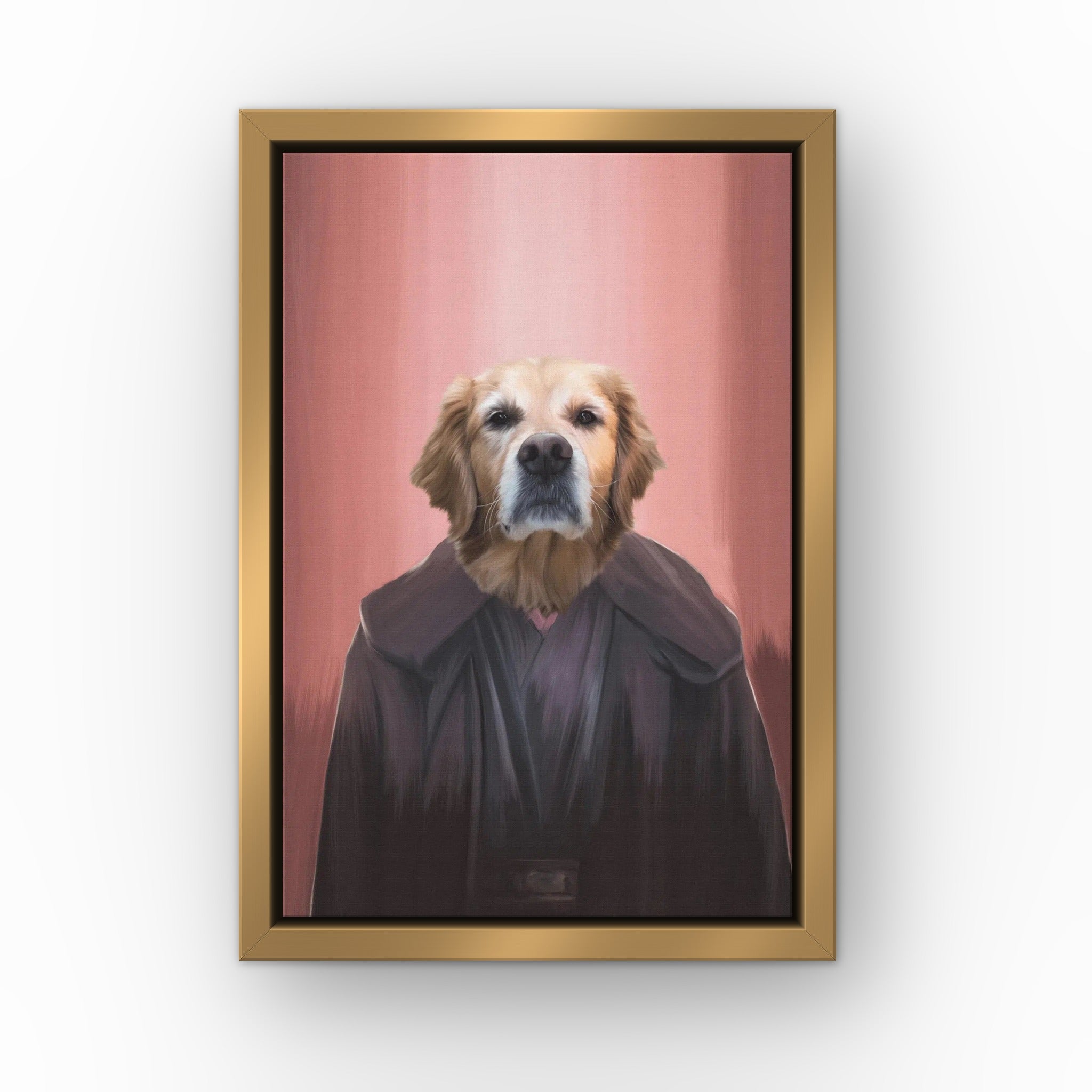 The Dark Side custom pet canvas in a gold floating frame
