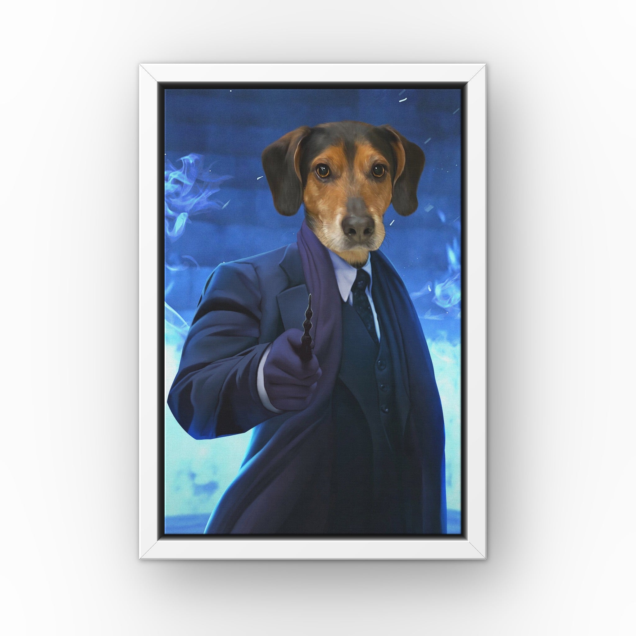 The Dark Wizard custom pet canvas in a white floating frame