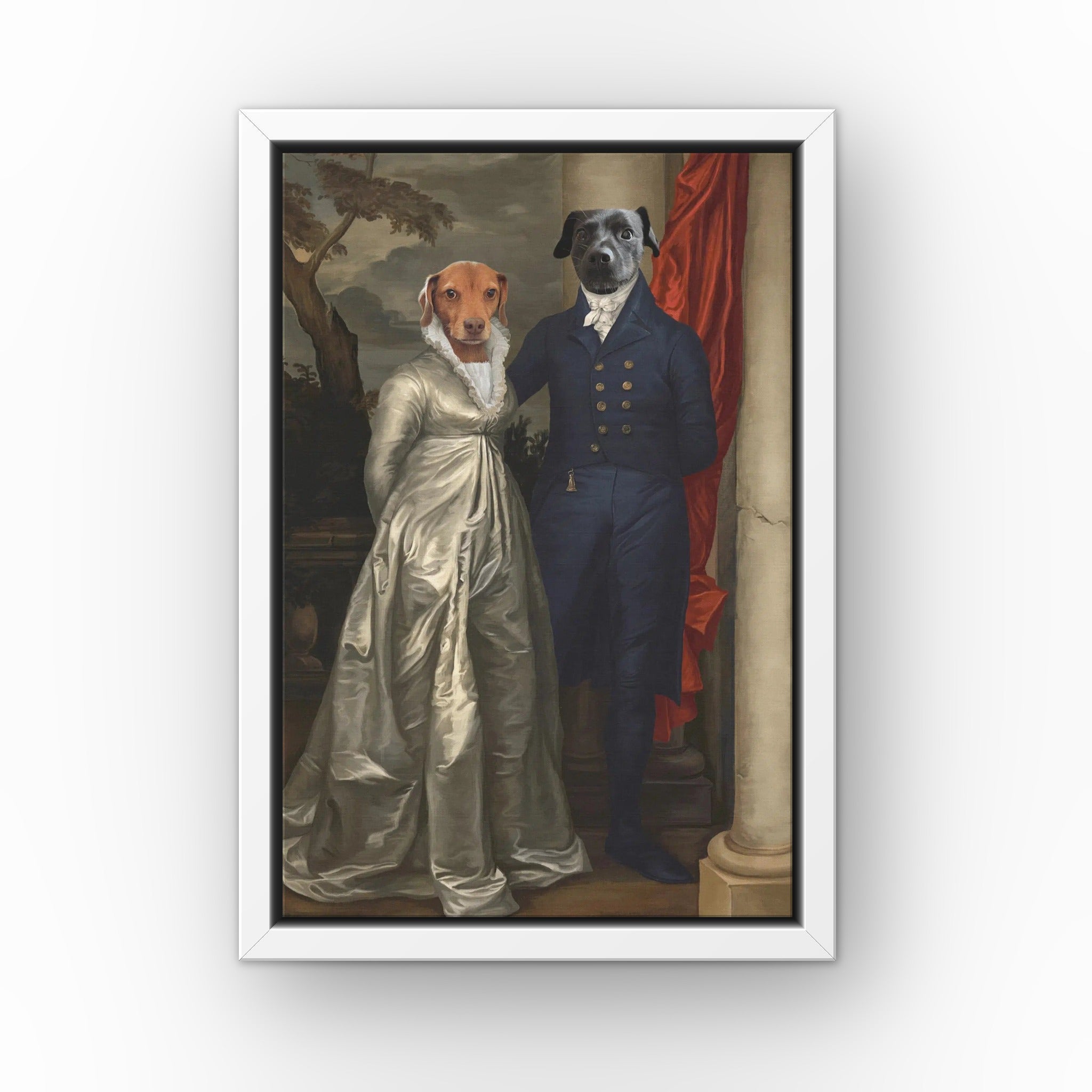 The Dinner Date custom pet canvas in a white floating frame
