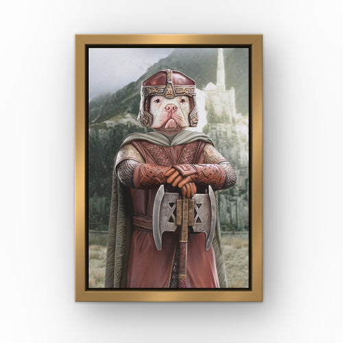 The Dwarf (Background 1) custom pet canvas in a gold floating frame