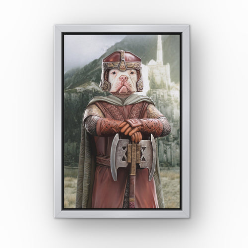 The Dwarf (Background 1) custom pet canvas in a silver floating frame