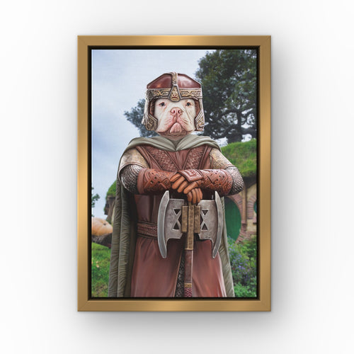 The Dwarf (Background 2) custom pet canvas in a gold floating frame