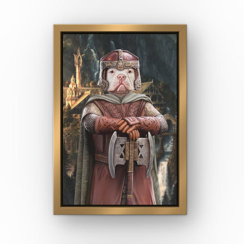 The Dwarf (Background 3) custom pet canvas in a gold floating frame