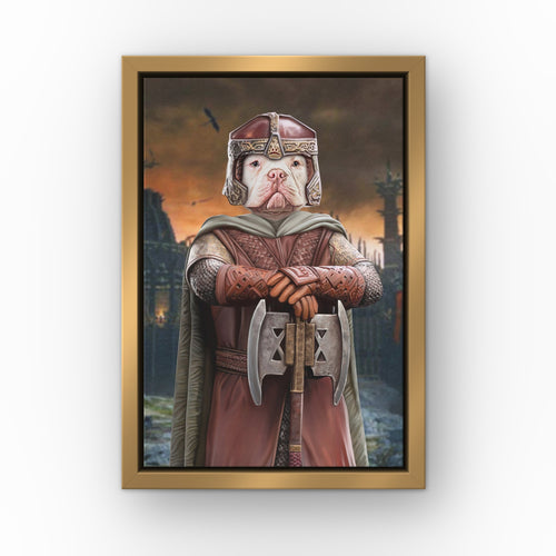 The Dwarf (Background 4) custom pet canvas in a gold floating frame