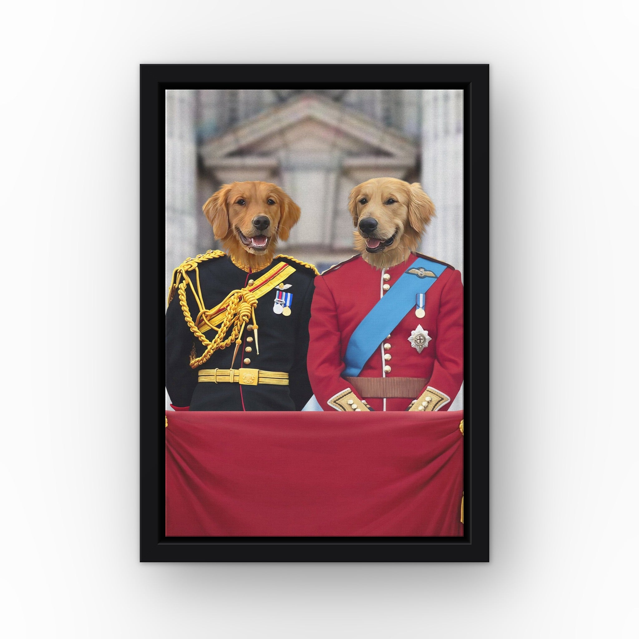 The English Princes custom pet canvas in a black floating frame