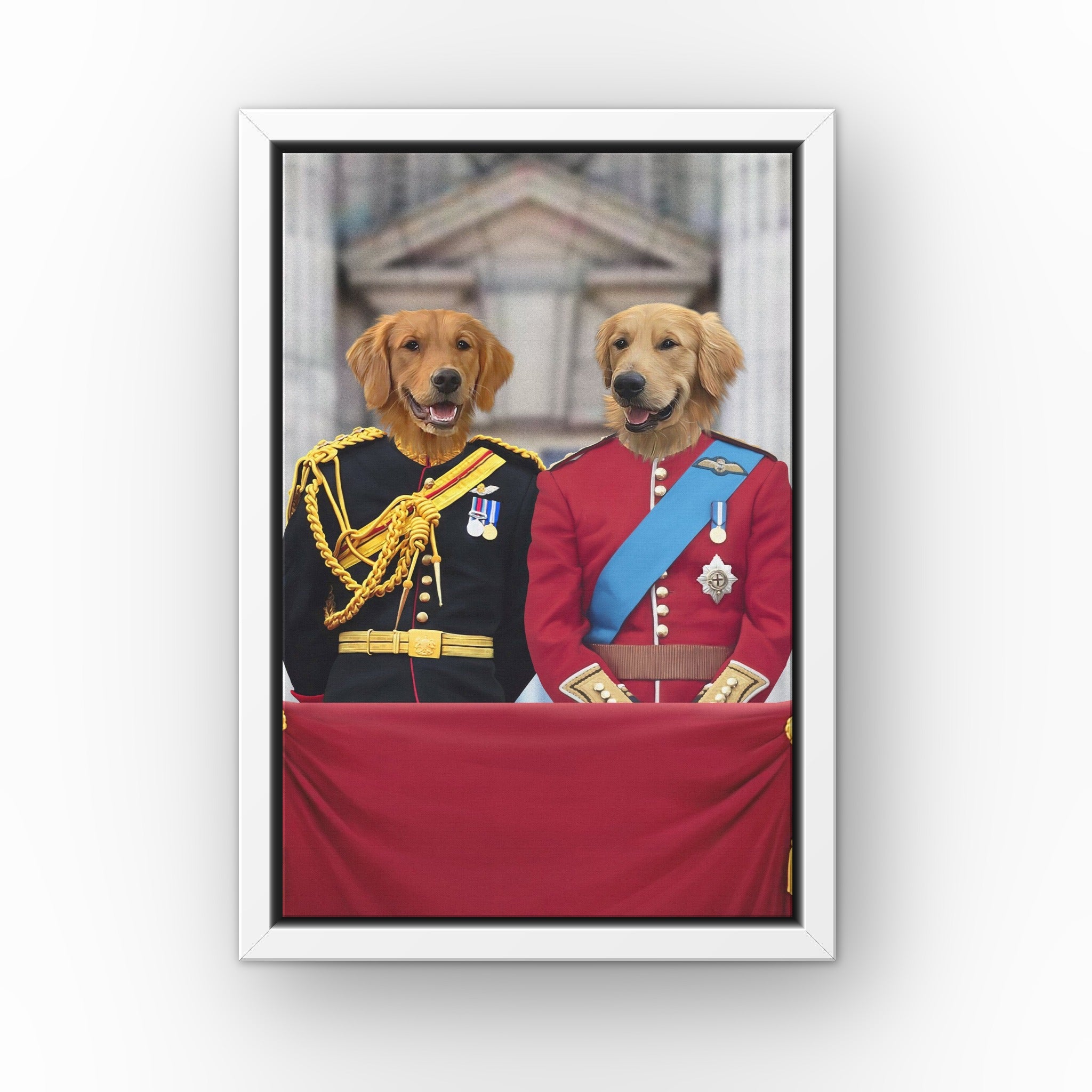 The English Princes custom pet canvas in a white floating frame