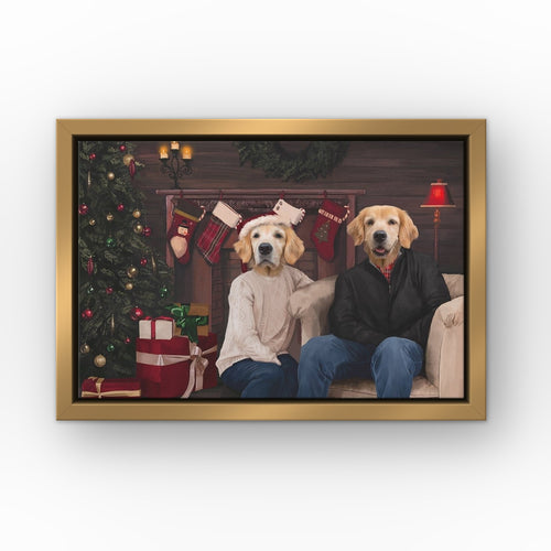 The Family Christmas custom pet canvas in a gold floating frame
