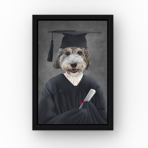 The Female Graduate custom pet canvas in a black floating frame