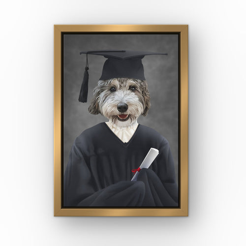 The Female Graduate custom pet canvas in a gold floating frame
