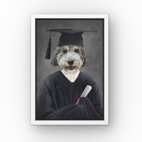 The Female Graduate custom pet canvas in a white floating frame